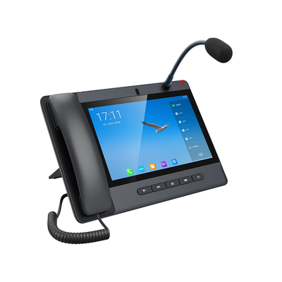 Teléfono IP Android 9.0 Empresarial para voceo 20 líneas SIP, pantalla táctil, Wi-Fi y Bluetooth, PoE, Voceo  Musica por Multicast, puertos Gigabit, soporta recepción de video.