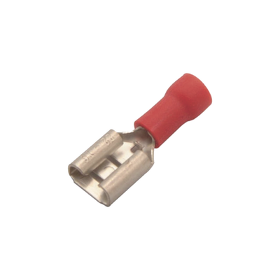 Terminal tipo hembra aislada 0.250   22 - 16 AWG   Rojo   Para baterías con teminal F1   Paquete de 25 piezas.