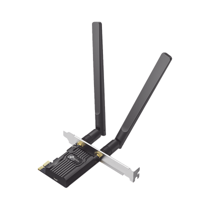 Adaptador  PCIe inalámbrico doble banda AX1800 Mbps   Seguridad Inalámbrica WPA3  Antena de alta ganancia   Tecnología MU-MUMO 2X2   Soporte de perfil bajo y Altura completa   Bluetooth 5.2