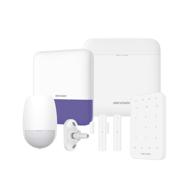(AX PRO) KIT de Alarma AX PRO   Incluye: 1 Hub con bateria de respaldo   1 Sensores PIR   1 Montaje Universal para PIR   2 Contactos Magnéticos   1 Teclado   1 Sirena Inalambrica Exterior   WiFi   Compatible con Hik-Connect P2P