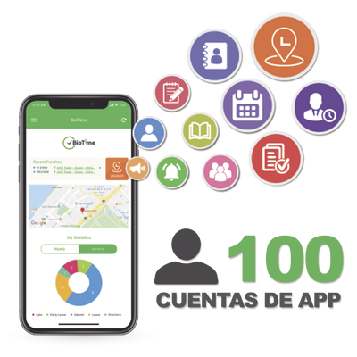 Licencia para realizar checadas de asistencia desde Smartphone (APP) con envío de fotografía y ubicación por GPS   Compatible con BIOTIMEPRO   Licencia para 100 usuario