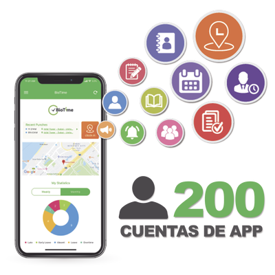 Licencia para realizar checadas de asistencia desde Smartphone (APP) con envío de fotografía y ubicación por GPS   Compatible con BIOTIMEPRO   Licencia para 200 usuario