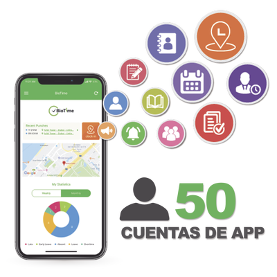 Licencia para realizar checadas de asistencia desde Smartphone (APP) con envío de fotografía y ubicación por GPS   Compatible con BIOTIMEPRO   Licencia para 50 usuario