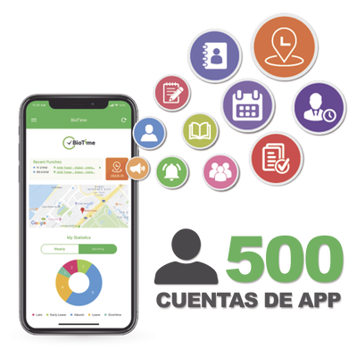 Licencia para realizar checadas de asistencia desde Smartphone (APP) con envío de fotografía y ubicación por GPS   Compatible con BIOTIMEPRO   Licencia para 500 usuarios