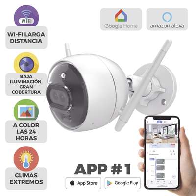 Bala IP 2 Megapíxel   Wi-Fi    Doble Lente   COLORES EN OSCURIDAD   Deteccion de Personas o Vehículos    Cruce de Línea   Intrusión a un área   Audio de dos vías   Luz Estroboscópica   Sirena   MicroSD
