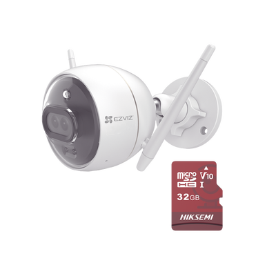 Kit de Camara WiFi y Memoria Micro SD   Incluye 1 Pieza C3X y 1 Memoria MicroSD 32GB   Audio de Dos Vías   Colores en Oscuridad   Detección Humana y de Vehículo