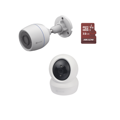 Kit de cámaras WiFi   Incluye 1 pieza C6N  Para Uso en Interior   1 pieza CS-H3C Para Uso en Exterior   1 PZA Micro SD HS-TF-E1 32G   Detección de Movimiento   Notificaciones Instantáneas