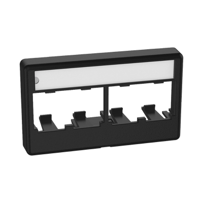 Placa de Mobiliario Modular Estándar, Salidas Para 4 Puertos Mini-Com, Con Espacio Para Etiquetas, Color Negro