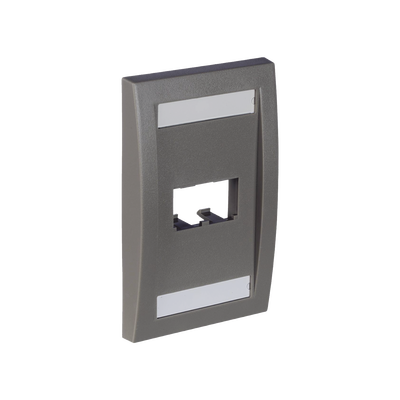 Placa de Pared Vertical Ejecutiva, Salida Para 2 Puertos Mini-Com, Con Espacios Para Etiquetas, Color Gris