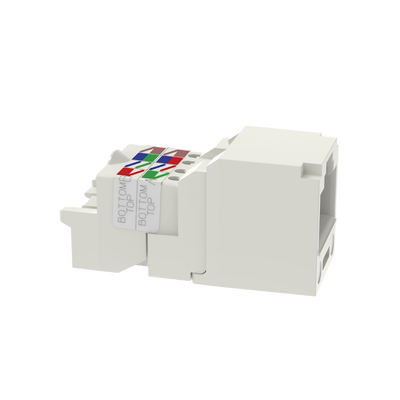 Conector Jack RJ45 Estilo TP, Mini-Com, Categoría 6, de 8 posiciones y 8 cables, Color Blanco Mate