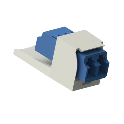 Módulo Acoplador LC Duplex, para Fibra Óptica Monomodo OS1 OS2, Tipo Mini-Com, Color Blanco Mate