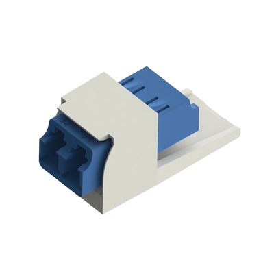 Módulo Acoplador LC Duplex, para Fibra Óptica Monomodo OS1 OS2, Tipo Mini-Com, Color Blanco Mate