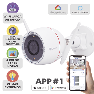 Bala IP 3 Megapíxel   Wi-Fi    Audio de Dos Vías   Visión Nocturna en Color   Sirena   Estrobo   Detección de movimiento   Notificación Push   Ranura Para Memoria   Uso en Exterior