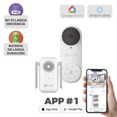 Timbre con Cámara Wi-Fi (Doorbell) de Batería Recargable    Libre de Cables   Uso Exterior Con Protección (IP65)   Cámara 3 Megapíxel   Llamada a la App   Incluye Timbre Para Interior Con Timbres Seleccionables   Ranura
