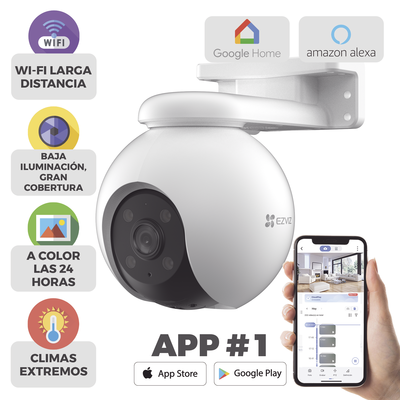 PT WiFi   (3K) 5MP   Visión 360°   Detección humana   Detección de Vehiculo   Sirena   Luz Parpadeante   Colores en Oscuridad   Micro SD   Presets   Autoseguimiento   Exterior