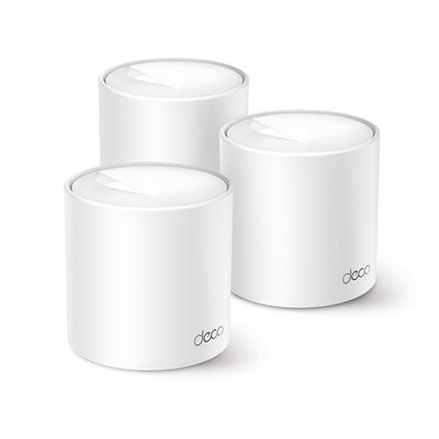 Kit 3 Routers Inalámbricos MESH Interior para Hogar   Doble Banda Wi-Fi 6 AX1500 Mbps   2 Puerto Gigabit WAN LAN   2 Antenas Internas   Administración Mediante la App Deco (iOS, Android)   Protección HomeShield