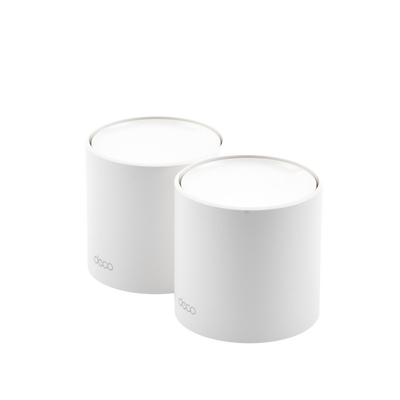 Kit 2 Routers Inalámbricos MESH Interior para Hogar   Doble Banda Wi-Fi 6 AX1800 Mbps   2 Puerto Gigabit WAN LAN   2 Antenas Internas   Administración Mediante la App Deco (iOS, Android)   Protección HomeShield
