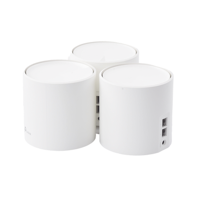 Kit 3 Routers Inalámbricos MESH Interior para Hogar   Doble Banda Wi-Fi 6 AX1800 Mbps   2 Puerto Gigabit WAN LAN   2 Antenas Internas   Administración Mediante la App Deco (iOS, Android)   Protección HomeShield