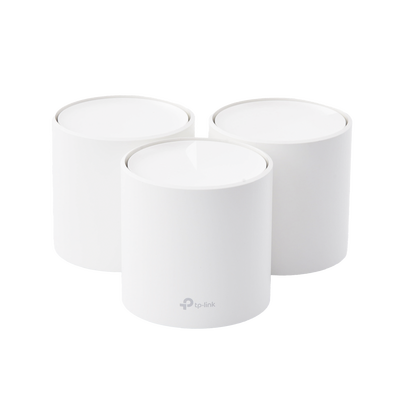 Kit 3 Routers Inalámbricos MESH Interior para Hogar   Doble Banda Wi-Fi 6 AX1800 Mbps   2 Puerto Gigabit WAN LAN   2 Antenas Internas   Administración Mediante la App Deco (iOS, Android)   Protección HomeShield