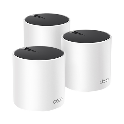 Kit 3 Routers Inalámbricos MESH Interior para Hogar   Doble Banda Wi-Fi 6 AX3000 Mbps   3 Puerto Gigabit WAN LAN   2 Antenas Internas   Administración Mediante la App Deco (iOS, Android)   Protección HomeShield