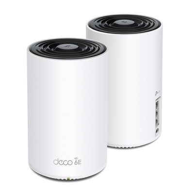 Kit 2 Routers Inalámbricos MESH Interior para Hogar   Doble Banda Wi-Fi 6E AX5400 Mbps   3 Puerto Gigabit WAN LAN   4 Antenas Internas   Administración Mediante la App Deco (iOS, Android)   Protección HomeShield