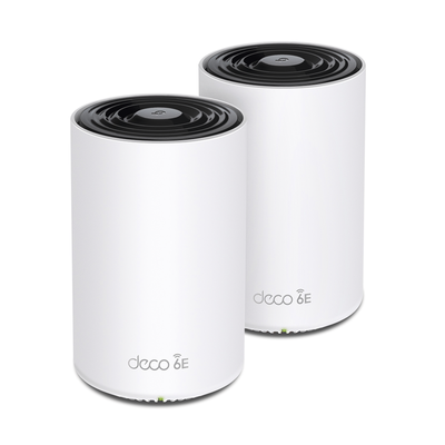 Kit 2 Routers Inalámbricos MESH Interior para Hogar   Doble Banda Wi-Fi 6E AX5400 Mbps   3 Puerto Gigabit WAN LAN   4 Antenas Internas   Administración Mediante la App Deco (iOS, Android)   Protección HomeShield