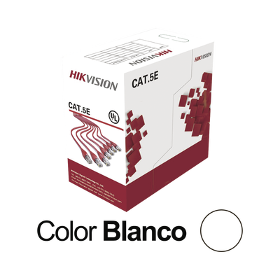 Bobina de Cable UTP 305 Metros   Cat5E (24 AWG)   Color Blanco   PVC (CM)   Uso en Interior   100% Cobre   Aplicaciones de CCTV y Redes de Datos