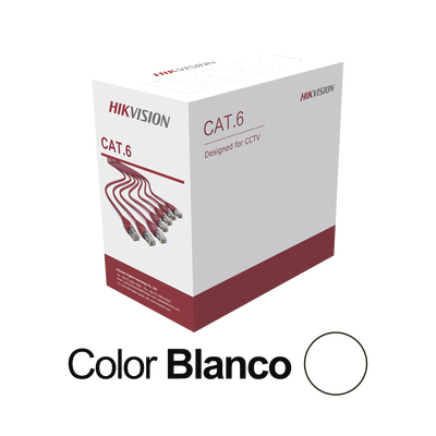 Bobina de Cable UTP 305 Mts   Cat 6 (24 AWG)   Color Blanco   PVC (CM)   Uso en Interior   CCA (Cobre con Aluminio)   Aplicaciones de CCTV y Redes de Datos