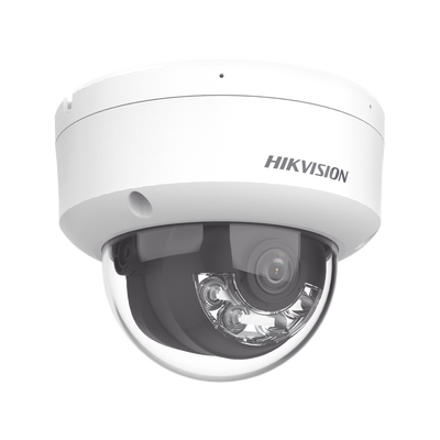 [Dual Light] Domo IP 2 Megapixel   Lente 2.8 mm   30 mts IR + Luz Blanca   Micrófono Integrado   Antivandálico IK08   ACUSENSE Lite   Exterior IP67   H.265+ H.264+   PoE   ONVIF (Profile S T)