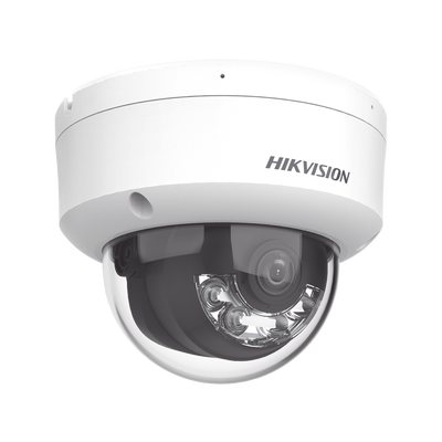 [Dual Light] Domo IP 2 Megapixel   Lente 2.8 mm   30 mts IR + 30 mts Luz Blanca   Micrófono Integrado   Antivandálico IK08   ACUSENSE Lite   Exterior IP67   H.265   PoE   ONVIF   Micro SD