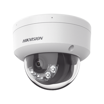 [Dual Light] Domo IP 2 Megapixel   Lente 2.8 mm   30 mts IR + 30 mts Luz Blanca   Micrófono Integrado   Antivandálico IK08   ACUSENSE Lite   Exterior IP67   H.265   PoE   ONVIF   Micro SD