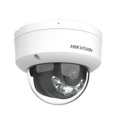 [Dual Light] Domo IP 6 Megapixel   Lente 2.8 mm   30 mts IR + 30 mts Luz Blanca   Micrófono Integrado   Antivandálico IK08   ACUSENSE Lite   Exterior IP67   H.265   PoE   ONVIF   Micro SD