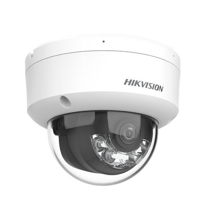 [Dual Light] Domo IP 8 Megapixel (4K)   Lente 2.8 mm   30 mts IR + 30 mts Luz Blanca   Micrófono Integrado   Antivandálico IK08   ACUSENSE Lite   Exterior IP67   H.265   PoE   Micro SD