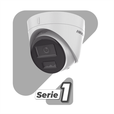[Dual Light] Turret IP 2 Megapixel   Lente 2.8 mm   30 mts IR + 30 mts Luz Blanca   Micrófono Integrado   ACUSENSE Lite   Exterior IP67   H.265   PoE   ONVIF
