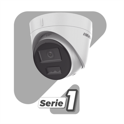 [Dual Light] Turret IP 2 Megapixel   Lente 2.8 mm   30 mts IR + 30 mts Luz Blanca   Micrófono Integrado   ACUSENSE Lite   Exterior IP67   H.265   PoE   ONVIF   Micro SD