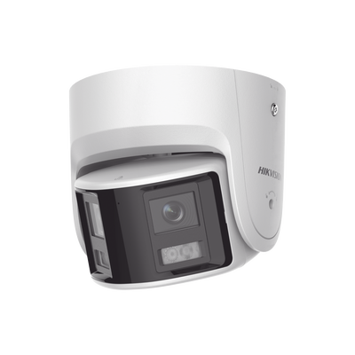 [FlexVu] [ PROTECCIÓN ACTIVA ] Turret IP Panorámica 4 Megapíxel   2 Lentes 2.8 mm (180°)   Imagen a Color 24 7 (ColorVu)   PoE   WDR 130°   IP67   ACUSENSE   Luz Estroboscópica y Alarma Audible   30 mts Luz Blanca   Mic