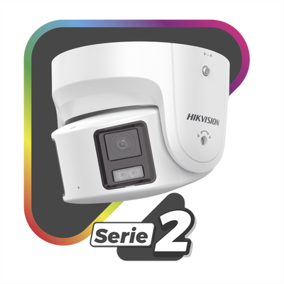 [ PROTECCIÓN ACTIVA ] Turret IP Panorámica 8 Megapíxel   2 Lentes 4 mm (180°)   Imagen a Color 24 7 (ColorVu)   PoE   WDR 130°   IP67   ACUSENSE   Luz Estroboscópica y Alarma Audible   30 mts Luz Blanca   Micro SD