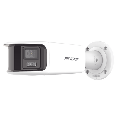 [FlexVu] [ PROTECCIÓN ACTIVA ] Bala IP Panorámica 8 Megapixel (4K)   2 Lentes 4 mm (180°)   Imagen a Color 24 7 (ColorVu)   PoE   WDR 130°   IP67   ACUSENSE   Luz Estroboscópica y Alarma Audible   40 mts Luz Blanca   Micro SD