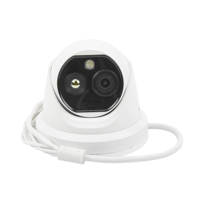 Turret IP Dual   Térmica 1.8 mm (160 x 120)   Óptico 2 mm (4 Megapixel)   Detección de Personas 53 mts   15 mts IR   Exterior IP67   PoE   Termométrica   Detección de Temperatura   Sirena y Luz   Micro SD 32 GB Incluida