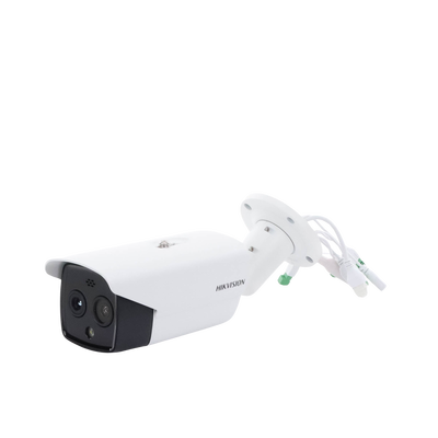 Bala IP Dual   Térmica 6.9 mm (256 x 192)   Óptico 6.4 mm (4 Megapixel)   30 mts IR   Exterior IP67   PoE   Termométrica   Detección de Temperatura   Sirena y Luz Intermitente Integrada   Micro SD