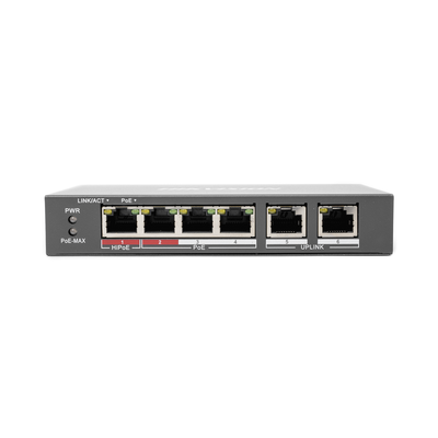 Switch PoE+   No Administrable   3 Puertos 10 100 Mbps 802.3 af at (30 W) + 1 Puerto 10 100 Mbps Hi-PoE (60 W)   2 Puertos 10 100 Mbps Uplink   Modo Extendido hasta 300 Metros   60 W