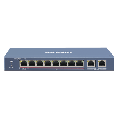 Switch PoE+   No Administrable   6 Puertos 10 100 Mbps 802.3 af at (30 W)   1 Puerto 10 100 Mbps Hi-PoE (90 W)    2 Puertos 1000 Mbps Uplink   Modo Extendido hasta 300 Metros   110 Watts