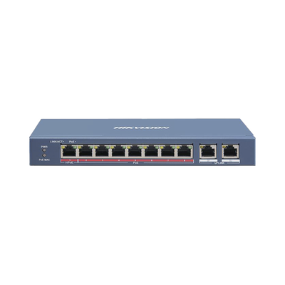 Switch PoE+   No Administrable   6 Puertos 10 100 Mbps 802.3 af at (30 W)   1 Puerto 10 100 Mbps Hi-PoE (90 W)    2 Puertos 1000 Mbps Uplink   Modo Extendido hasta 300 Metros   110 Watts