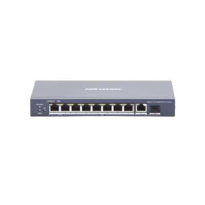 Switch PoE+   No Administrable   7 Puertos 1000 Mbps 802.3 af at (30 W)   2 Puertos 1000 Mbps Hi-PoE (90 W)   1 Puertos 1000 Mbps Uplink   1 Puerto SFP   Modo Extendido hasta 300 Metros   110 Watts