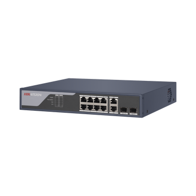 Switch PoE+   Administrable   Uso en Rack   8 Puertos 10 100 PoE+    2 Puertos 1000 Mbps Uplink    2 Puertos SFP   Configuración Nube desde Hik-PartnerPro   Modo Extendido hasta 300 Metros   125 W