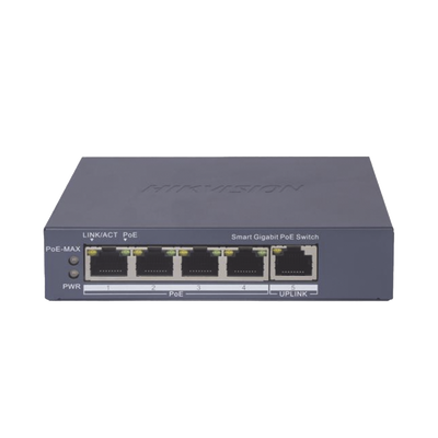 Switch Gigabit PoE+   Administrable   4 Puertos 1000 Mbps PoE+   1 Puerto 1000 Mbps Uplink   Configuración Nube Hik-PartnerPro   Modo Extendido hasta 300 Metros   60 Watts
