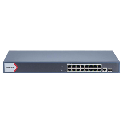 Switch Gigabit PoE+   Administrable   16 Puertos 1000 Mbps PoE+   1 Puerto 1000 Mbps de Uplink   1 Puerto SFP    Configuración Nube desde Hik-Partner Pro   Modo Extendido hasta 300 Metros   230 Watts
