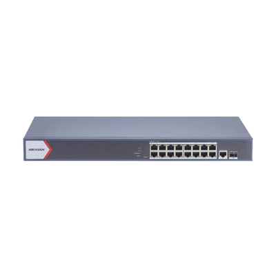 Switch Gigabit PoE+   Monitoreable   16 Puertos 1000 Mbps PoE+   1 Puerto 1000 Mbps de Uplink   1 Puerto SFP    Configuración Nube desde Hik-PartnerPro   Modo Extendido hasta 300 Metros   130 Watts