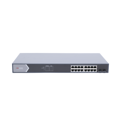Switch Gigabit PoE+   Administrable   16 Puertos 1000 Mbps PoE+   2 Puertos SFP   Configuración Nube desde Hik-ParnerPro   PoE hasta 300 Metros   225 Watts