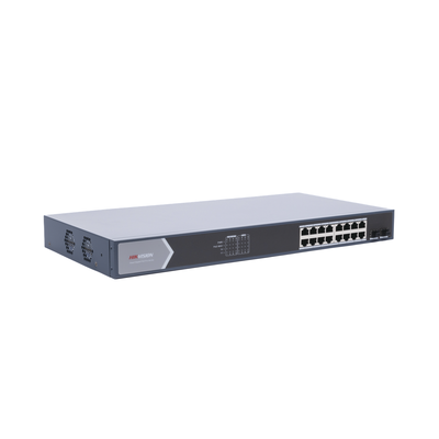Switch Gigabit PoE+   Administrable   16 Puertos 1000 Mbps PoE+   2 Puertos SFP   Configuración Nube desde Hik-ParnerPro   PoE hasta 300 Metros   225 Watts